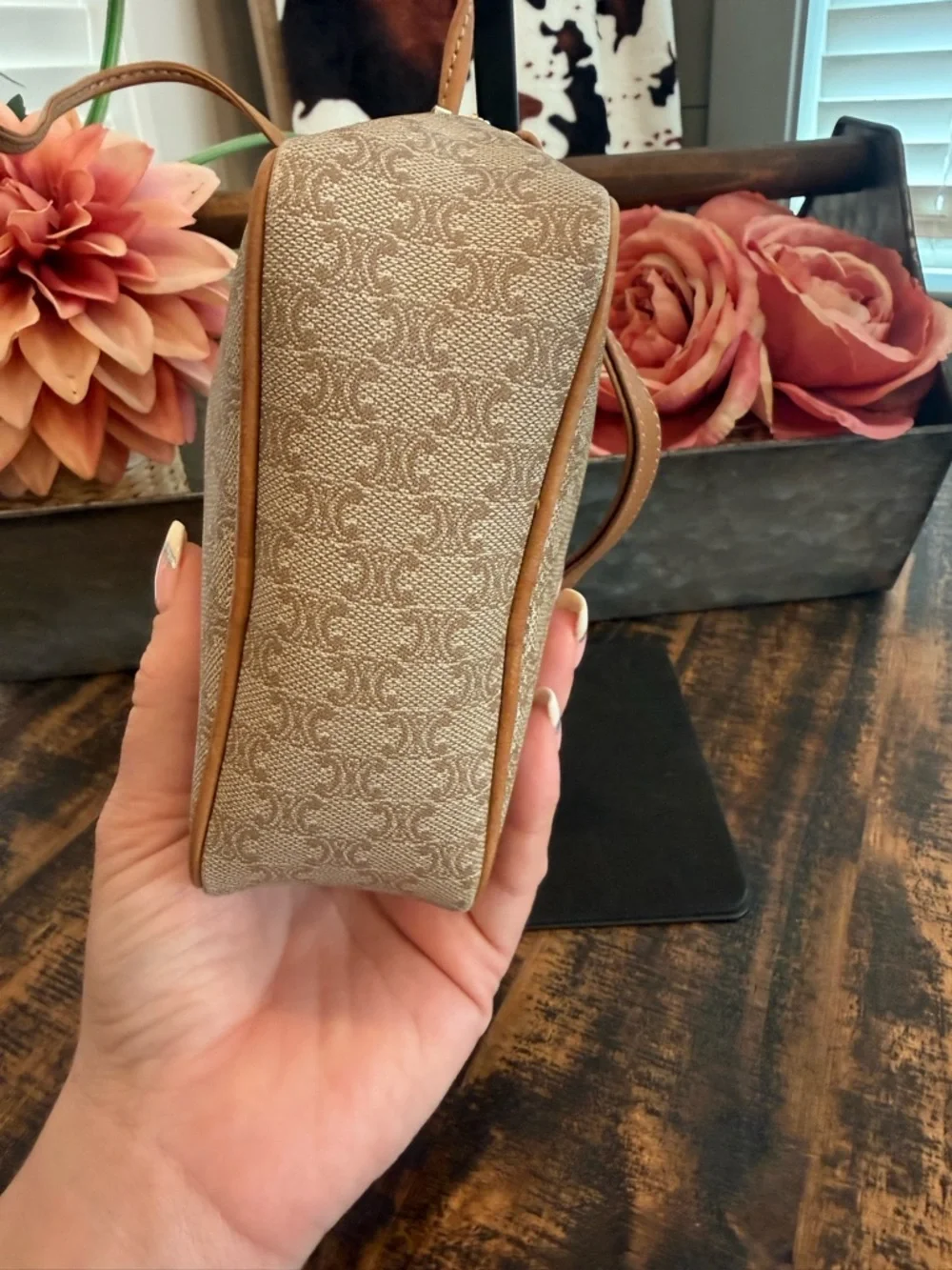 Celine Authentic Beige Crossbody Bag with Tan Leather Trim - Picture 13 of 15